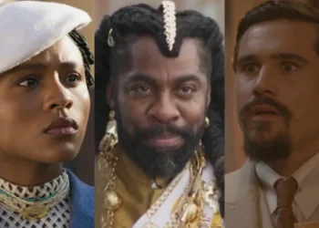 Alika (Duda Santos), Jendal (Lázaro Ramos) e Mirinho (Nicolas Prattes) em A Nobreza do Amor (Foto: Reprodução/TV Globo)