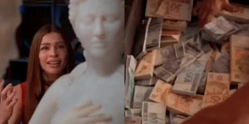 Acidente de Arminda espalha o dinheiro roubado das Três Graças pelo vento, e a população corre para pegar as cédulas