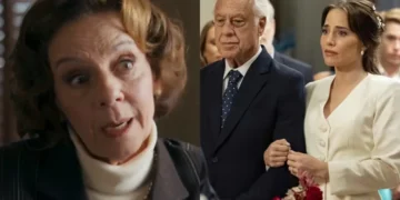 Diná, Arthur e Adriana em Quem Ama Cuida. (Foto: reprodução/Globo)