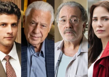 Chay Suede (Pedro), Antonio Fagundes (Arthur), Tony Ramos (Otoniel) e Letícia Colin (Adriana) em Quem Ama Cuida, nova novela das nove da Globo (Fotos: Manoella Mello/Globo)