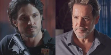 Paulinho (Romulo Estrela) e Ferette (Murilo Benício) em Três Graças (Foto: Fábio Rocha/TV Globo)
