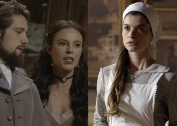 Felipe, Melissa e Lívia em Além do Tempo. (Foto: reprodução/Globo)
