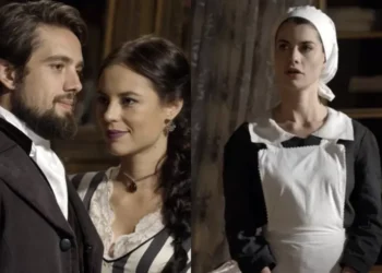 Felipe, Melissa e Lívia em Além do Tempo. (Foto: reprodução/Globo)