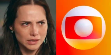 Adriana de Quem Ama Cuida (à esquerda); Logo da Globo (à direita).
