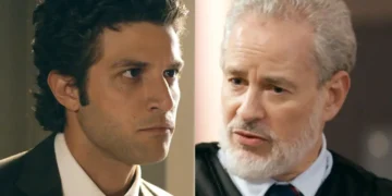 Pedro com olhar desafiador (à esquerda); Ademir (à direita) em Quem Ama Cuida.