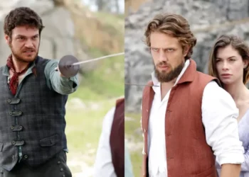 Pedro, Felipe e Lívia em Além do Tempo. (Foto: reprodução/Globo)