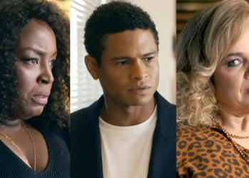Silvana (à esquerda), Tiago (centro) e Pilar (à direita) em Quem Ama Cuida.