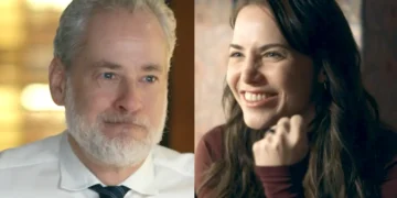 Ademir (à esquerda) e Adriana feliz (à direita) em cenas de Quem Ama Cuida.