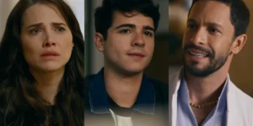 Adriana (Letícia Colin), Mau Mau (João Victor Gonçalves) e César (Rainer Cadete) em Quem Ama Cuida (Foto: Reprodução/TV Globo)