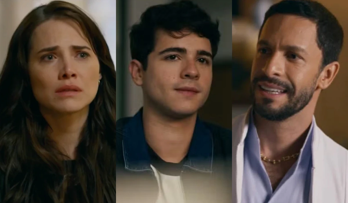 Adriana (Letícia Colin), Mau Mau (João Victor Gonçalves) e César (Rainer Cadete) em Quem Ama Cuida (Foto: Reprodução/TV Globo)