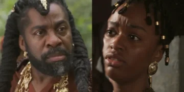 Jendal (Lázaro Ramos) e Kênia (Nicolly Fernandes) em A Nobreza do Amor (Foto: Reprodução/TV Globo)