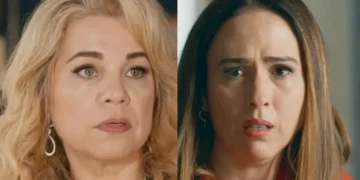Pilar (à esquerda) e Brigitte (à direita) em cenas de Quem Ama Cuida.