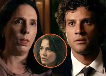 Adélia (à esquerda), Pedro (à direita) e Adriana (centro) em Quem Ama Cuida.