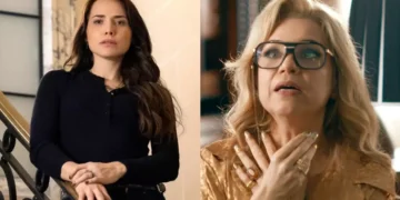 Adriana poderosa à esquerda e Pilar assustada à direita em Quem Ama Cuida.
