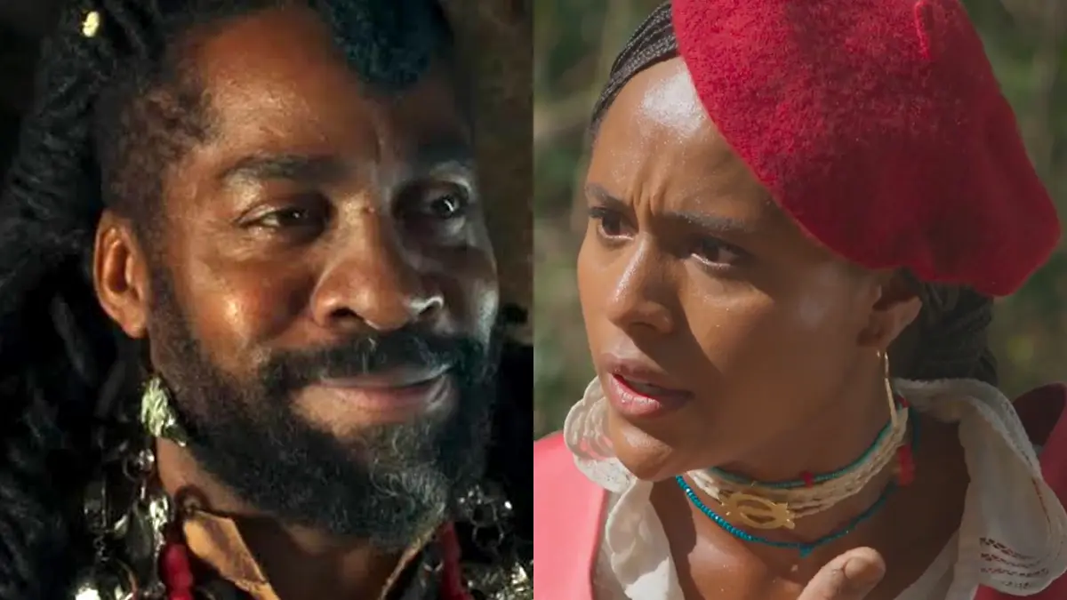 Jendal sorrindo (à esquerda) e Alika irritada (à direita) em A Nobreza do Amor.