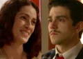 Maria Helena (à esquerda) sorrindo; Manoel (à direita) em cenas de A Nobreza do Amor.