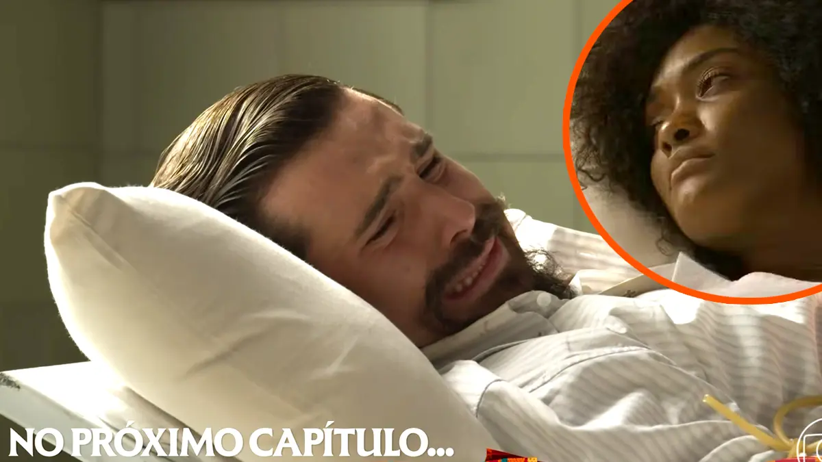 Mirinho na cama fazendo transfusão de sangue para Niara em A Nobreza do Amor.