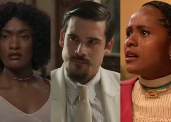 Niara (Erika Januza), Mirinho (Nicolas Prattes) e Alika (Duda Santos) em A Nobreza do Amor (Foto: Reprodução/TV Globo)