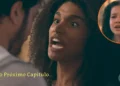Elenice discutindo com Tom e Dafne chorando em Quem Ama Cuida.