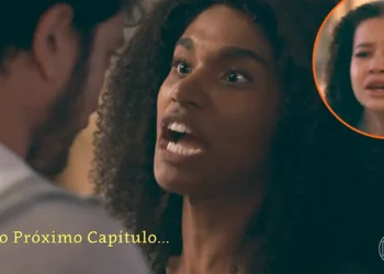 Elenice discutindo com Tom e Dafne chorando em Quem Ama Cuida.