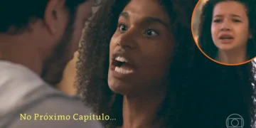 Elenice discutindo com Tom e Dafne chorando em Quem Ama Cuida.
