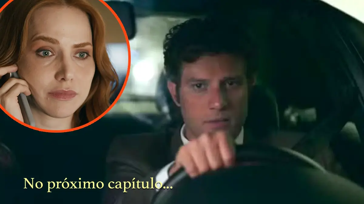Adriana ao telefone e Pedro dirigindo o carro em cenas de Quem Ama Cuida.