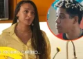 Bela triste (à esquerda) e Peixe em um circulo em cenas da novela Por Você.