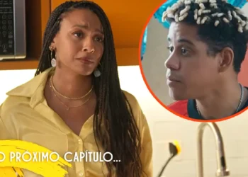 Bela triste (à esquerda) e Peixe em um circulo em cenas da novela Por Você.