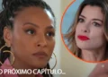 Bela, mulher de cabelos trançados, usando brincos grandes de argola e roupa rosa, aparece em destaque com expressão séria. No canto superior direito, Vanessa, loira de batom vermelho surge em um círculo com borda laranja. Na parte inferior, lê-se “NO PRÓXIMO CAPÍTULO...”.