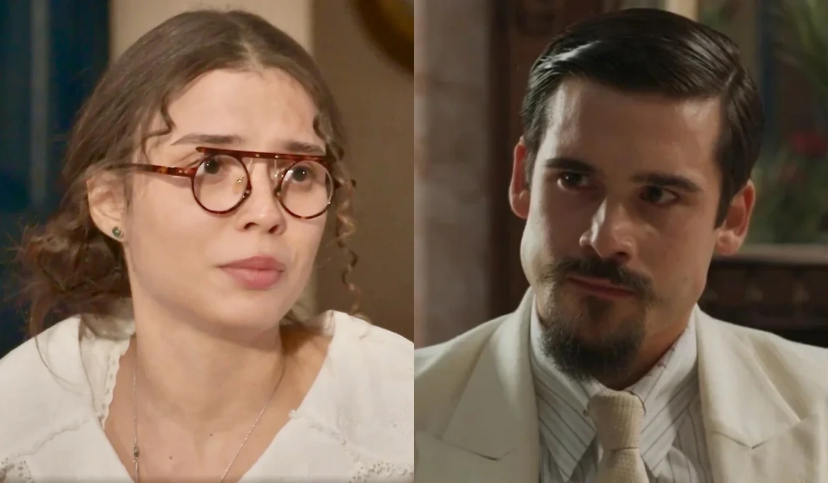 Ana Maria (Julia Lemos) e Mirinho (Nicolas Prattes) em A Nobreza do Amor (Foto: Reprodução/TV Globo)