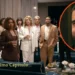 Cena de novela Quem Ama Cuida mostra família Brandão reunida em uma sala, com expressões de surpresa, enquanto Heitor aparece sorrindo em destaque, dentro de um círculo laranja.