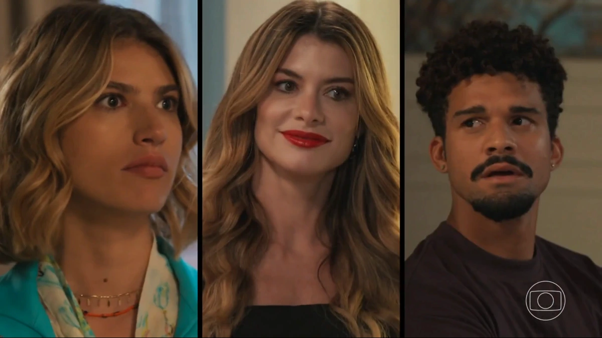 Leandra (Giovanna Grigio), Vanessa (Alinne Moraes) e Vitor (Lucas Leto) em Por Você (Foto: Reprodução/TV Globo)