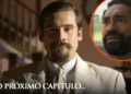 Mirinho e Januário, personagens da novela A Nobreza do Amor. Mirinho aparece em destaque, usando terno claro, enquanto Januário surge em um círculo com borda laranja no canto superior direito. Na parte inferior, a imagem traz a frase “NO PRÓXIMO CAPÍTULO...”.