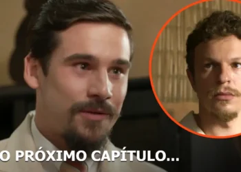 Mirinho e Severino, personagens da novela A Nobreza do Amor, da Globo, aparecem em montagem. Mirinho está em destaque à esquerda, enquanto Severino aparece à direita, dentro de um círculo laranja.