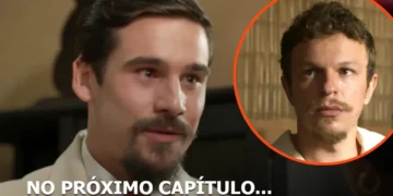 Mirinho e Severino, personagens da novela A Nobreza do Amor, da Globo, aparecem em montagem. Mirinho está em destaque à esquerda, enquanto Severino aparece à direita, dentro de um círculo laranja.