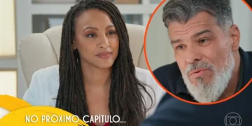 Bela (à esquerda) e Junqueira (à direita) em cena de Por Você.